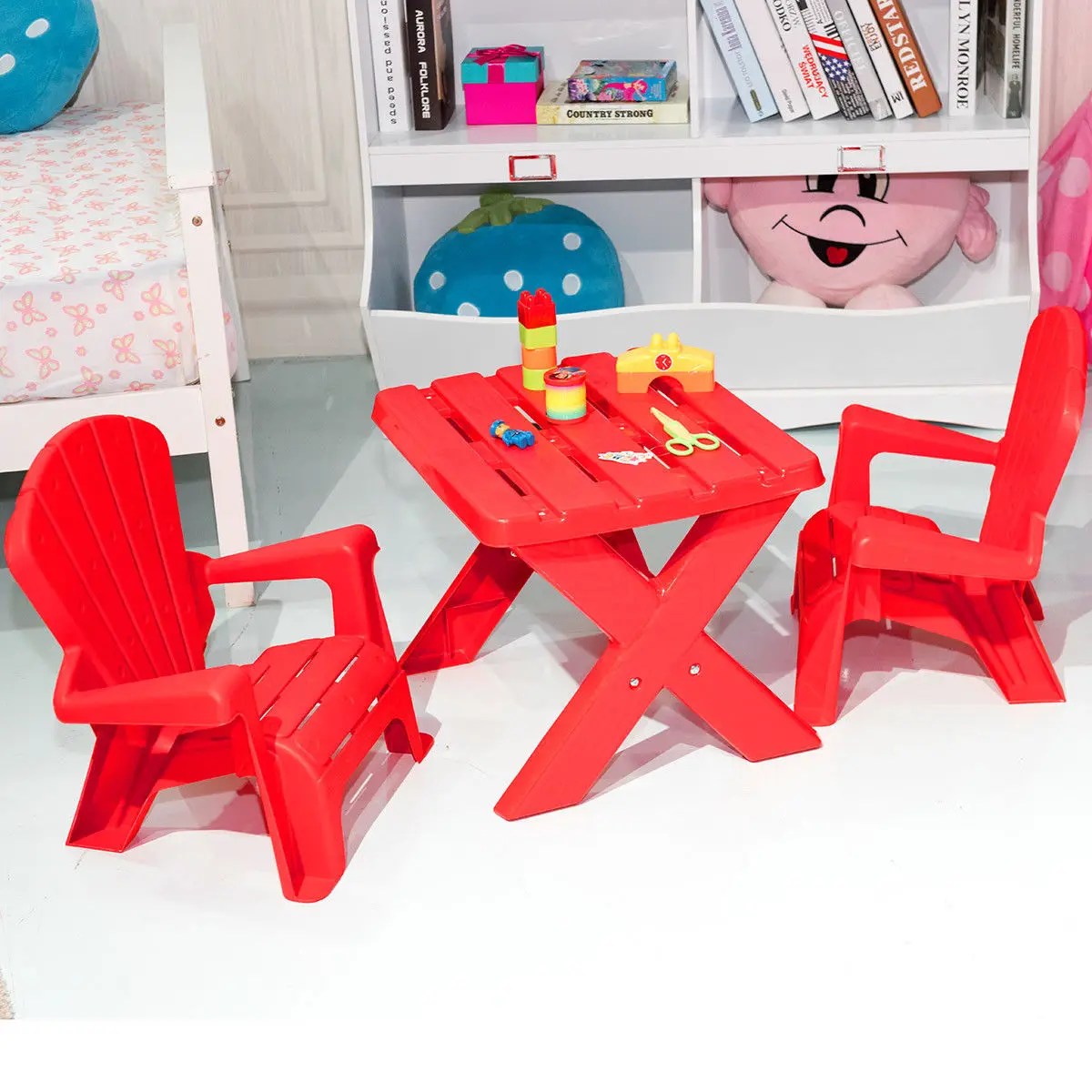 Plastic Kinderkindertafel & Stoelenset 3-delige Speelmeubelen In/Buiten Rood