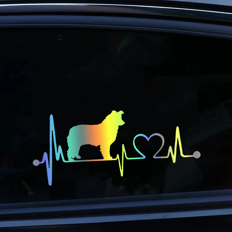 Border Collie Dog Heartbeat Lifeline Decal Car Sticker Waterproof Auto Decors on Car Body Bumper Rear Window Laptop #S60331