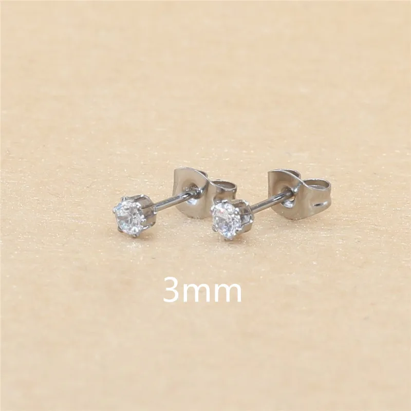 Klassische Ohrstecker aus Edelstahl, weiß, mit AAA-runden weißen Zirkonia-Steinen, 3 mm. – Detail 15