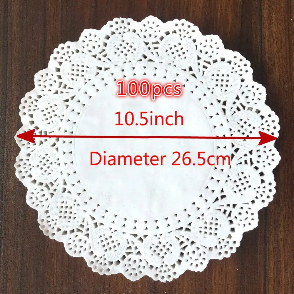 100pcs 10.5inch Diameter 26.5Cm White Round Paper Lace Doilies Cake Placemat Baking Decoration Creative Craft Napkins