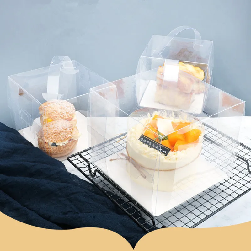 50Pcs/Lot Portable Transparent Mousse Cake Boxes DIY Handmade Cake Box For Baby Shower Birthday Party Favors With Bottom