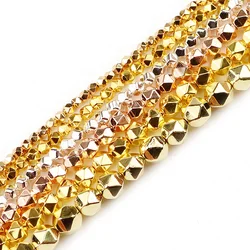 Faceted Round Black Hematite Gold Color Silver Plated Natural Stone 2/3/4/6/8mm Spacer Loose Beads For Jewelry Making 15.5'' Diy