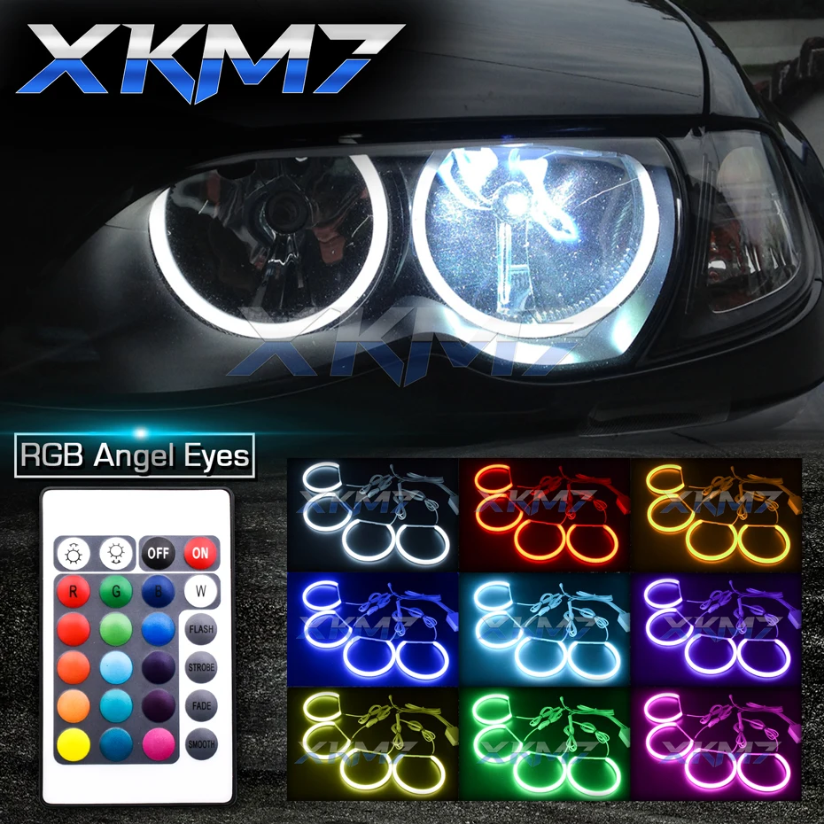 Bluetooth-compatible RGB Angel Eyes For BMW E46 Coupe/Sedan/Wagon/Convertible Halo Tuning Halogen Non-projector Headlight DRL