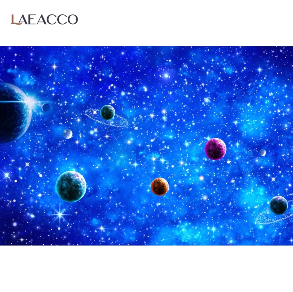 Laeacco สีฟ้านิยายวิทยาศาสตร์ Planet Shiny Star เด็กการเรียนรู้รูปแบบไม่มีรอยต่อถ่ายภาพฉากหลังภาพพื้นหลัง Photostudio