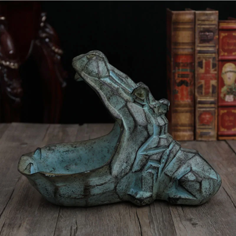 Abstract Hippopotamus Statue With Storage Funcion Resin Artware Sculpture Ornament For Desk Home Decor Decoration Accessories