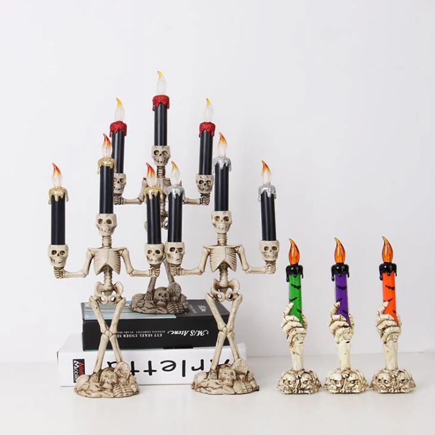 

Halloween Candelabra with LED Flameless Candles Holder Battery Operated Flickering Candle Lighting for Halloween Decorations