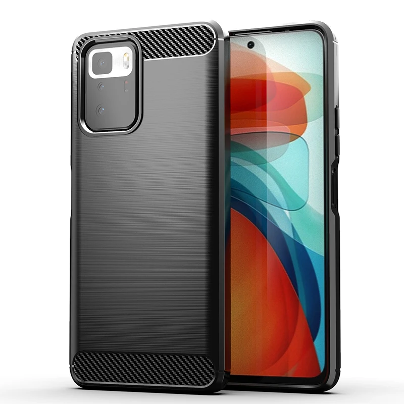 Shock Absorption Cover Soft TPU Anti Scratch Carbon Fiber Back Silicone Case for Xiaomi Redmi Note 10 Pro 5G