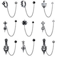 ZS Double Piercing Hole Earring Punk Chain Studs Earring Crystal Ear Studs Gothic Long Earring Piercing Men Skull Drop Earring