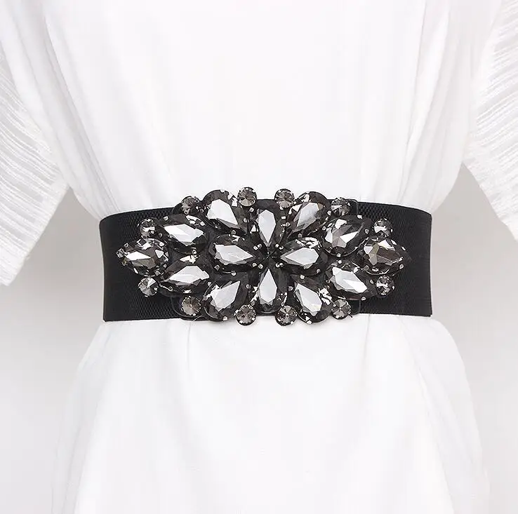 Women's runway fashion rhinestone beaded elastic Cummerbunds female Dress Corsets Waistband Belts decoration wide belt R2858