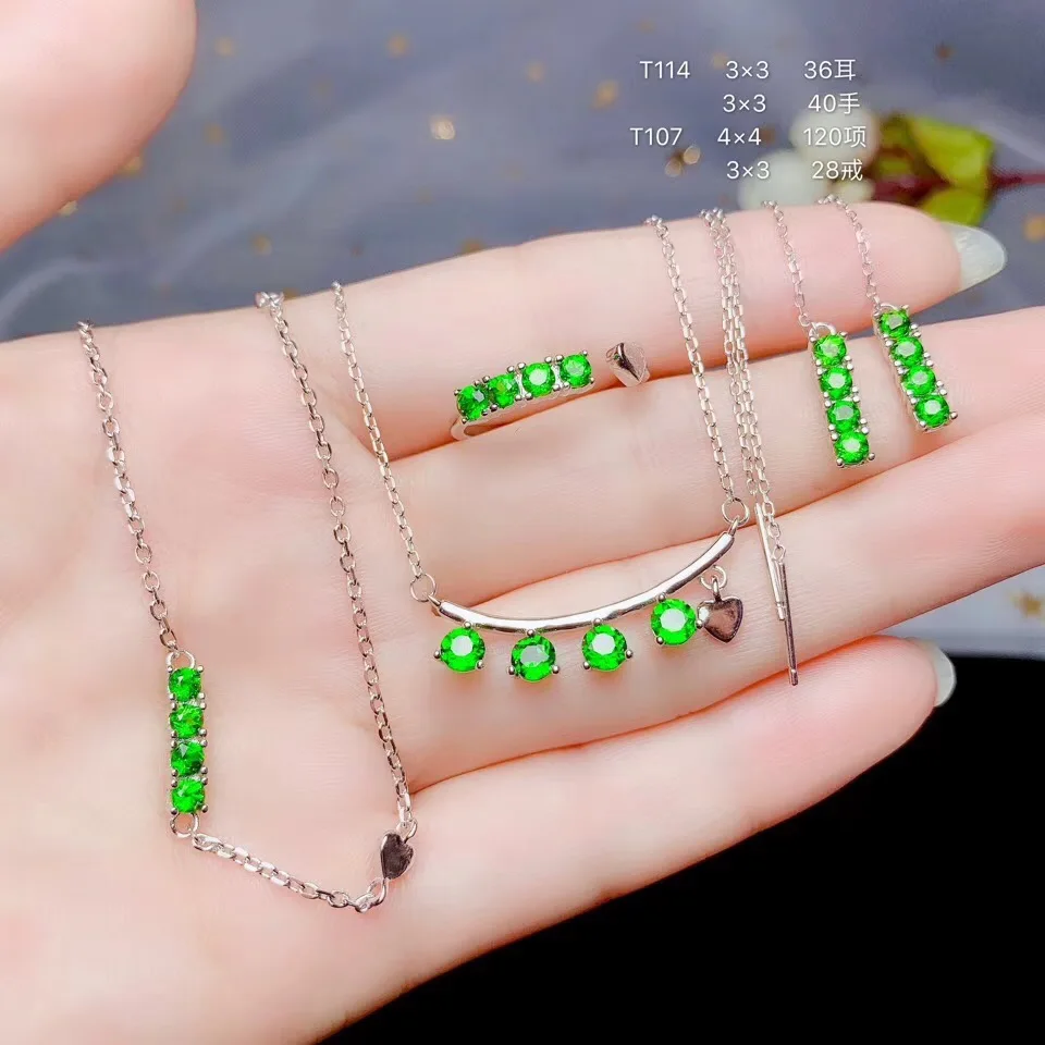 Columbia natural diopside set ring earrings necklace fashionable with new design quality 925 Silver