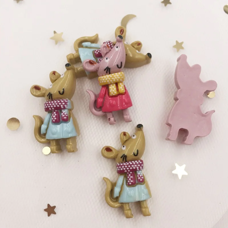 Hand Painted Resin Lovely Colorful Little Mouse Flat back Stone Applique 12pcs DIY Gift Scrapbook Decor Home Figurine Crafts