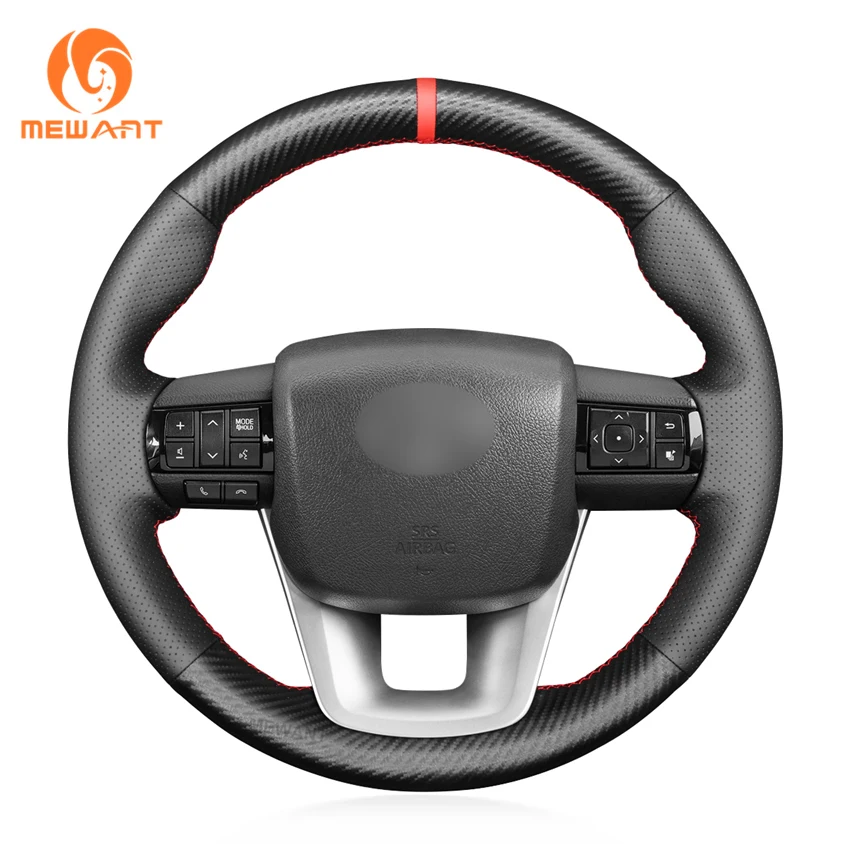 MEWANT Black Matte PU Carbon Fiber Leather Steering Wheel Cover for Toyota Fortuner Hilux 2015 2016 2017 2018 2019 2020-2021