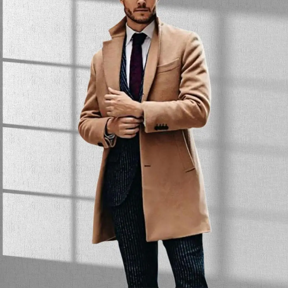 Classic Autumn Winter Long Jacket Men Khaki Trench Coat Single-breasted Turn-down Collar British Style Formal Thermal Men Coat