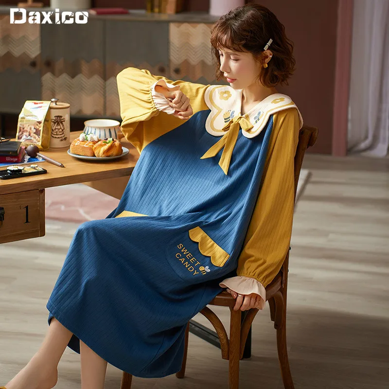 

2020 New Autumn Pajamas Women Plus Size Lady Sleepwear Cartoon Homewear Dress Cute Maternity Dress Nightgown Lounge Sleepwear