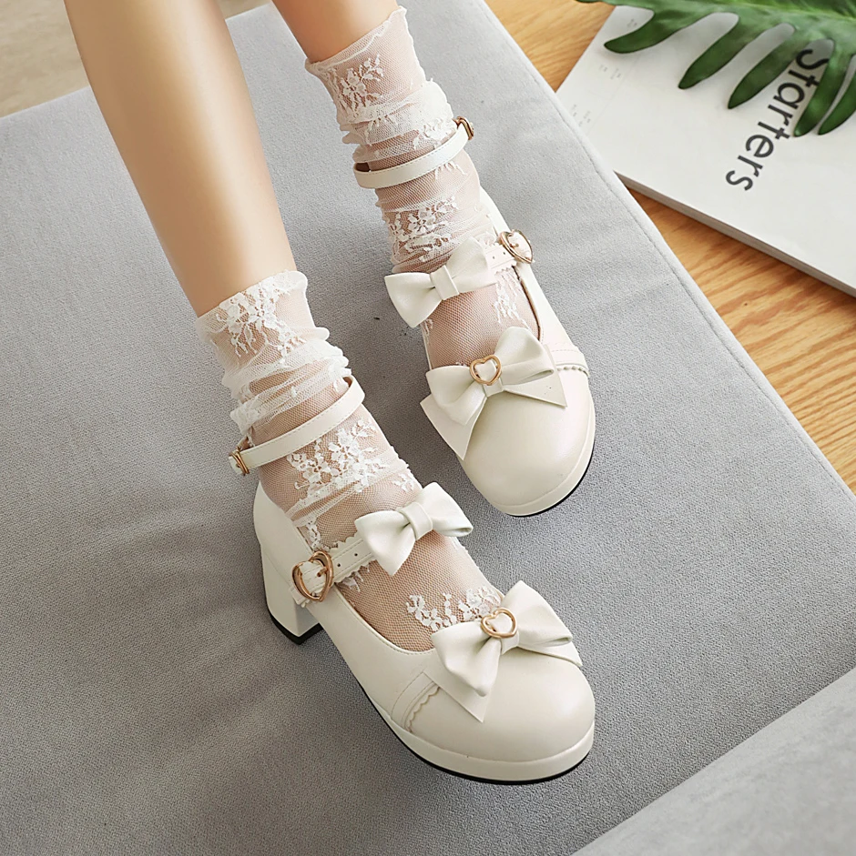 Primavera Lolita Scarpe Papillon Mary Janes Scarpe Ragazze Studente di scuola Casual Pompe Donna Piattaforma Tacchi alti Cosplay zapatos mujer