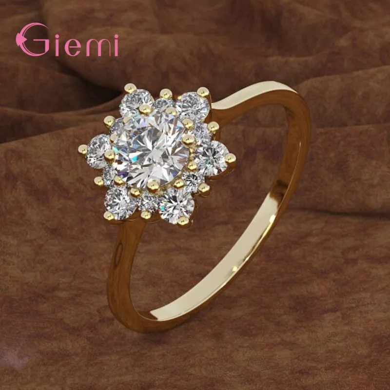 

Wholesale Authenic 925 Silver Top Quality CZ Crystals Elegant Flower Design Ring For Women Girls Wedding Female Jewelry