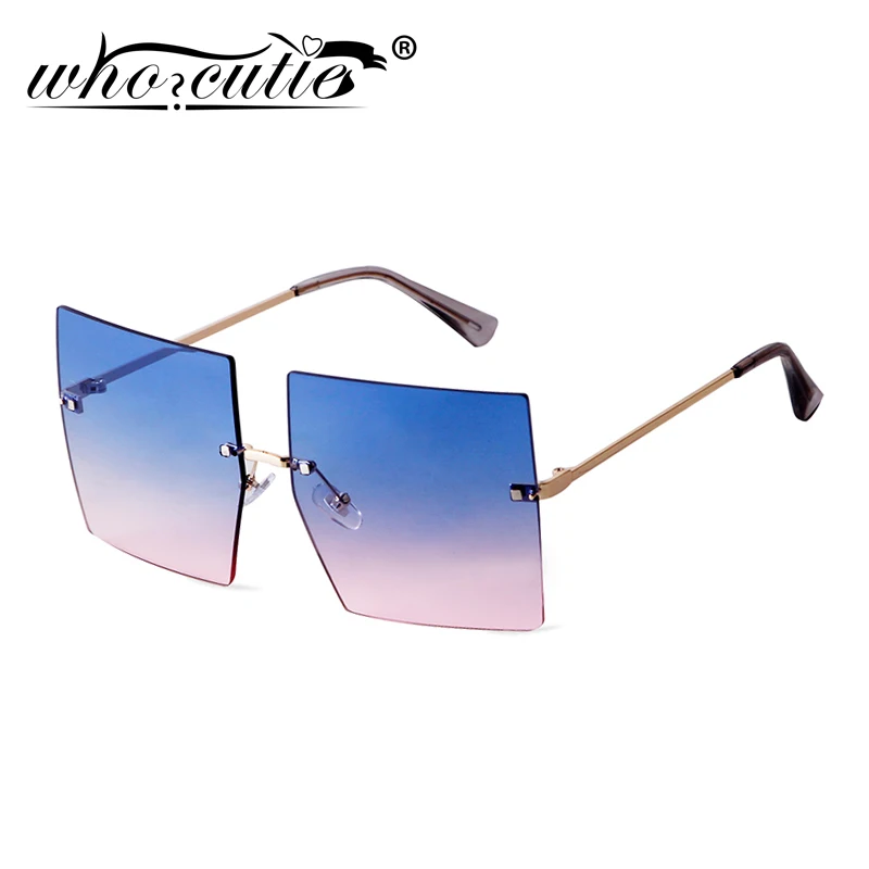 Oversized Rimless Square Sunglasses Women 2020 Brand Design Ocean Blue Flat Top Tint Lens Large frame Sun Glasses Female S211B