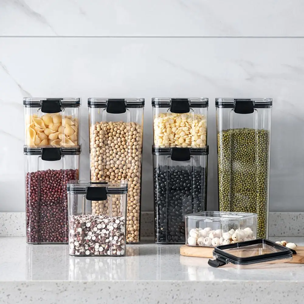 Caja de almacenamiento de alimentos transparente, contenedor a prueba de humedad, botella de grano, tarro, suministro de cocina