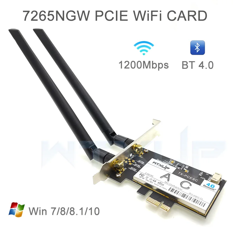 

Desktop PC 7265ac 802.11AC Dual Band 867Mbps Bluetooth 4.2 PCI-E WiFi 7265NGW WIFI CARD for Linux/Win7/Win8/Win10