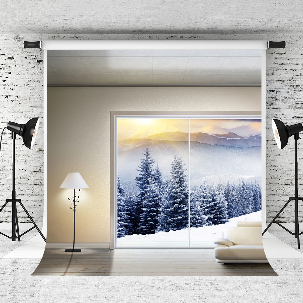 

VinylBDS Indoor Winter Photography Backgrounds 10x10ft Snow Tree Camera Fotografica Profissional Window Washable Photo Backdrop