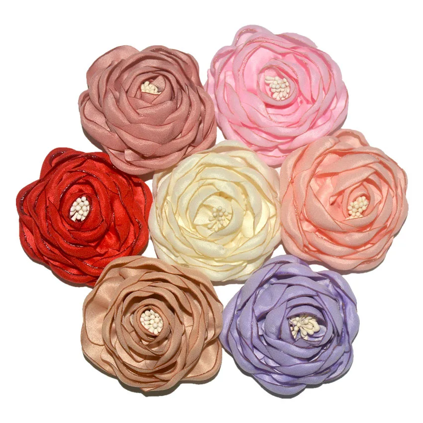 Hot Sale 40pcs/lot 6CM Chiffon Flower Fabric Rose Hair Flowers For Headband Fabric Flowers For Craft Hair Accessories LSFB072