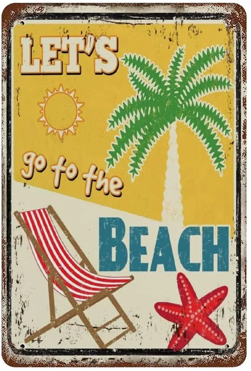 

JEFCY Let's Go to The Beach Nostalgic Tin Sign Vintage Metal Poster Home Garage Bar Wall Decor