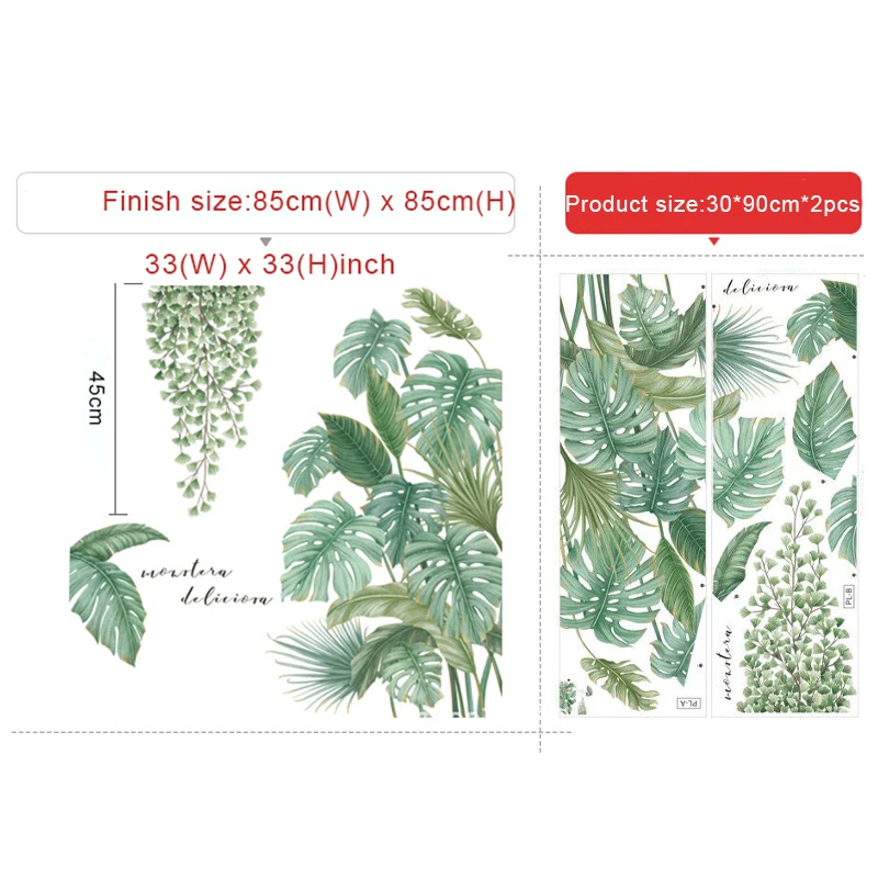 Nordic style Tropical plants Leaves Wall Stickers for Living room Bedroom Eco-friendly Vinyl Wall Decals Art Poster Home Decor image 2