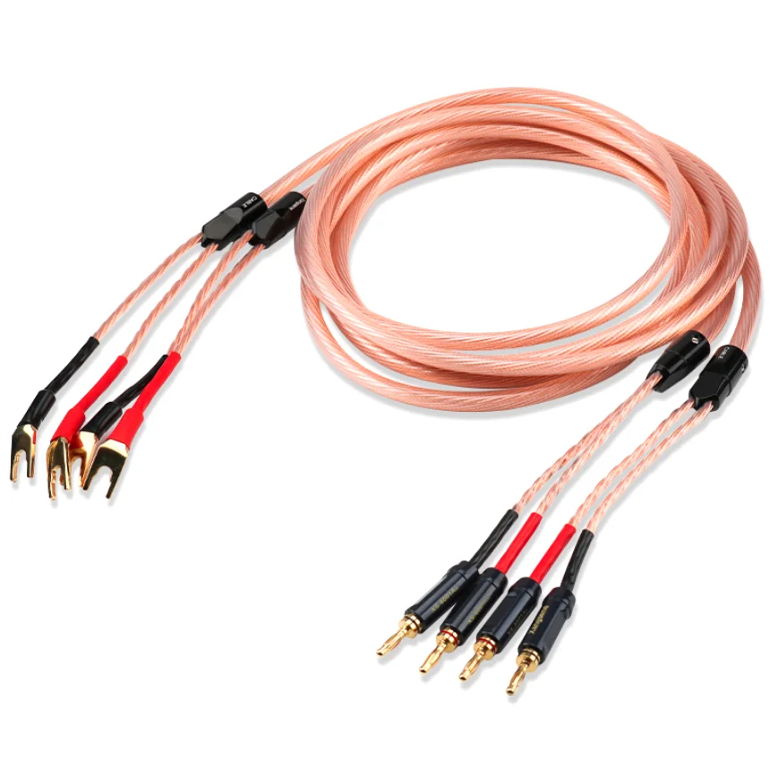 Audiophile 5N OCC Copper Speaker Cable Banana To Spade Plug HiFi Audio Line for Power Amplifier CD DVD Player