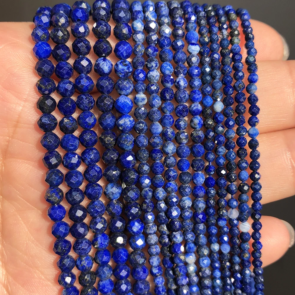 2 3 4mm Faceted Lapis Lazuli Stone Beads Natural Loose Spacer Beads For Jewelry DIY Making Bracelet Necklace Accessories 15''