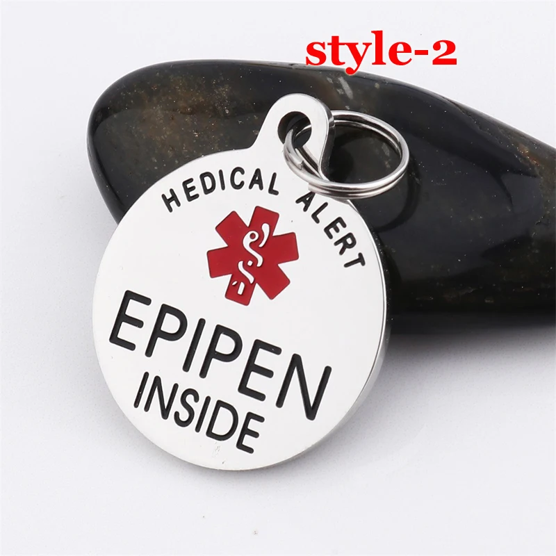 Epipen Tag, Epipen Bag Tag - ESA Tag - Zipper Pull - Entirely Surgical Stainless Steel Medical Alert Symbol ID Tag Keyring