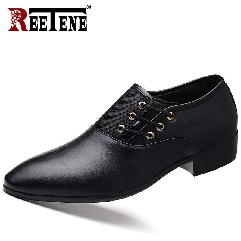 

REETENE Men Dress Leather Shoes Slip-On Pointed Toe Shoes For Men Moccasin Formal Male Shoes Business Dress Oxford Men Loafers