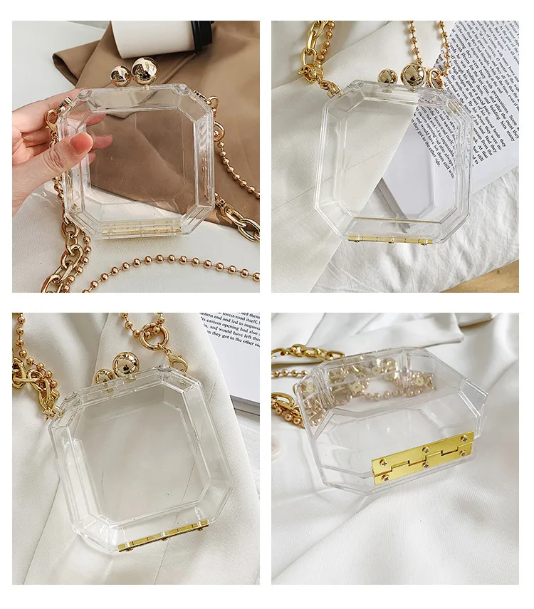 Gem Shaped Acrylic Evening Clutch Bag Clear Fashion Women Purses and Handbags Wedding Chain Mini Shoulder Bag Chic Designer Bag