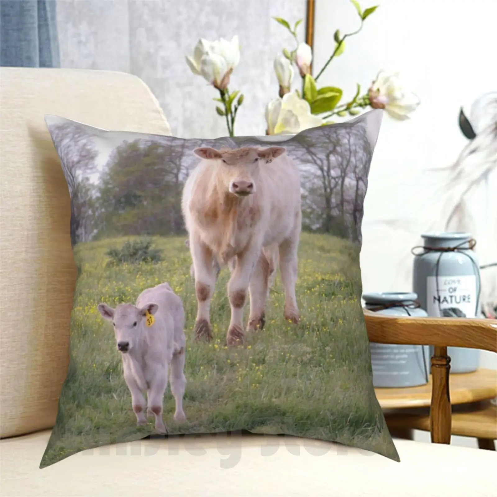 Charolais Cattle Pillow Case Printed Home Soft Throw Pillow Charolais Cattle Cow Cows Calf Calves Farm Farmland Farming