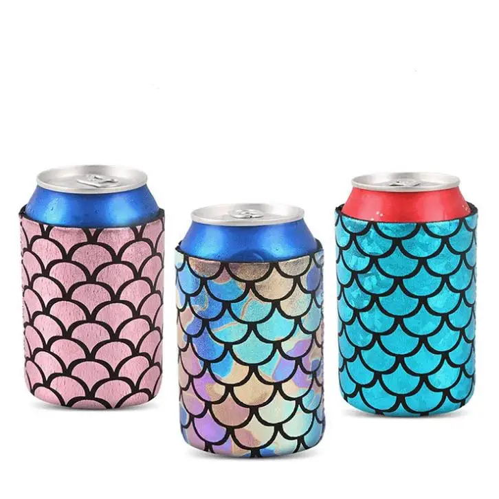 100pcs/lot Mermaid 330ml Neoprene Beer Covers for 12oz Cans and Bottles Drink Coolers DIY Custom Wedding Party SN3724