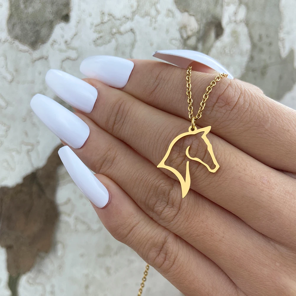 Stainless Steel Necklaces Horse Gift For Horseback Riders Cute Outline Pendant Chain Necklace For Women Jewelry Girls Best Gift