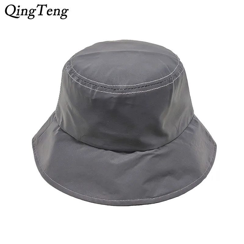 New Outdoor Fluorescence Bucket Hats Sports Club Party Silver Grey Reflective Luminous Fishing Caps Men Women Casquette