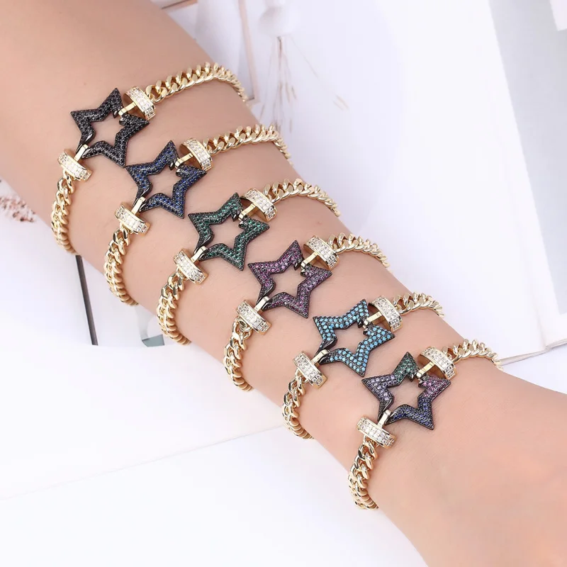 Zlxgirl Fashion women and men Star shape zircon bracelet jewelry AAA paved zirconia Dubai Gold bracelet and bangles couple