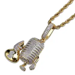Hip Hop AAA Cubic Zirconia Bling Iced Out Dollar Money Bag Microphone Pendants Necklace for Men Rapper Jewelry Drop Shipping