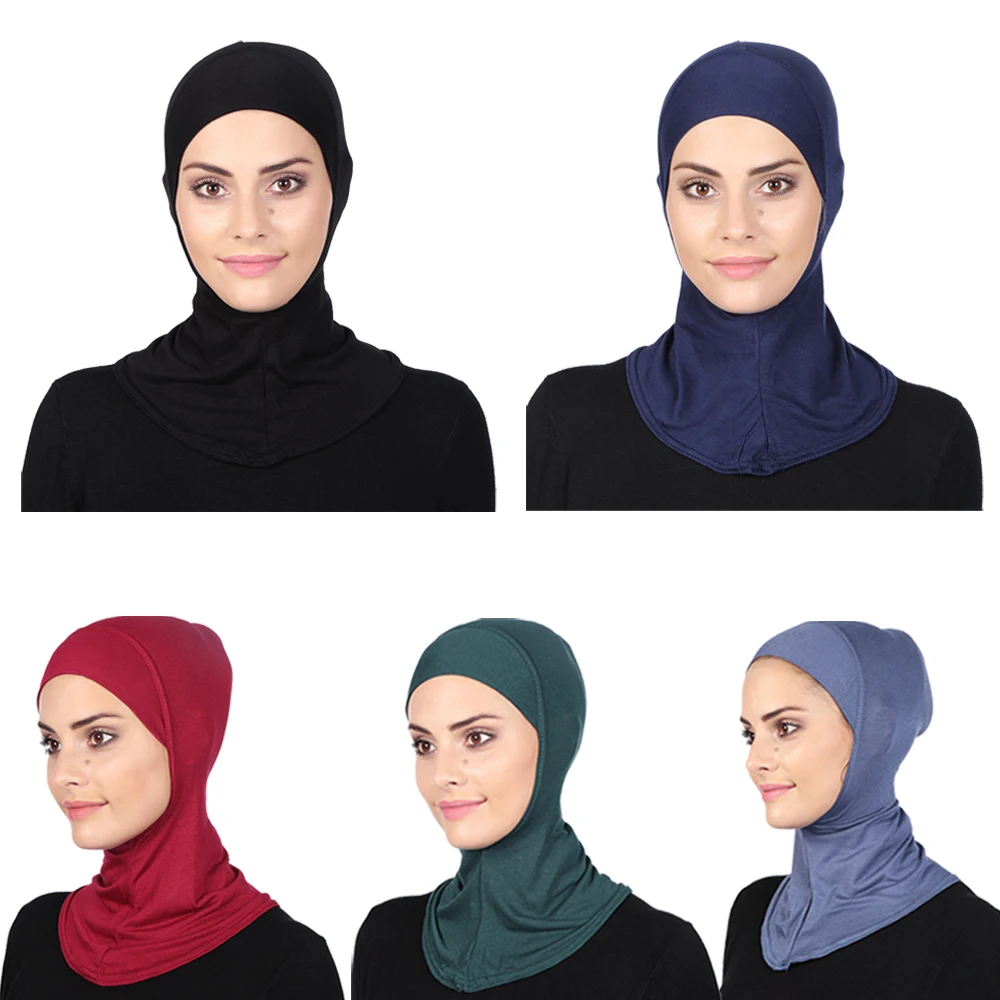 

Muslim Hijab Inner Plain Cap Headscarf Full Neck Cover Bone Bonnet Ramadan Islamic Underscarf Beanies Skullies Head Wrap Ninja