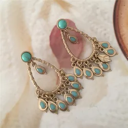 New Ethnic Women Drop Earrings Gold Color Alloy Small Water Drop Shape Enamel Charm Earrings for Women Casual Party Fashion