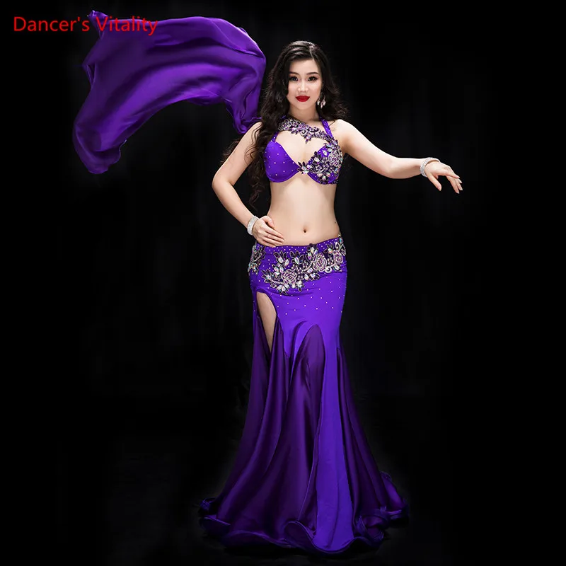 Fato de Dança Oriental de Luxo Feminino, Vestido Vermelho, Roxo, Azul Royal, Sutiã, Painel, Roupa para Performance, Show de Dança, 2 Peças, Novo