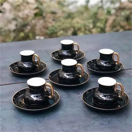 

DOLBOVI Acar handle for gold porcelain Bombe 6lı coffee cup pad Black 9481 mug кружка coffee cup cup