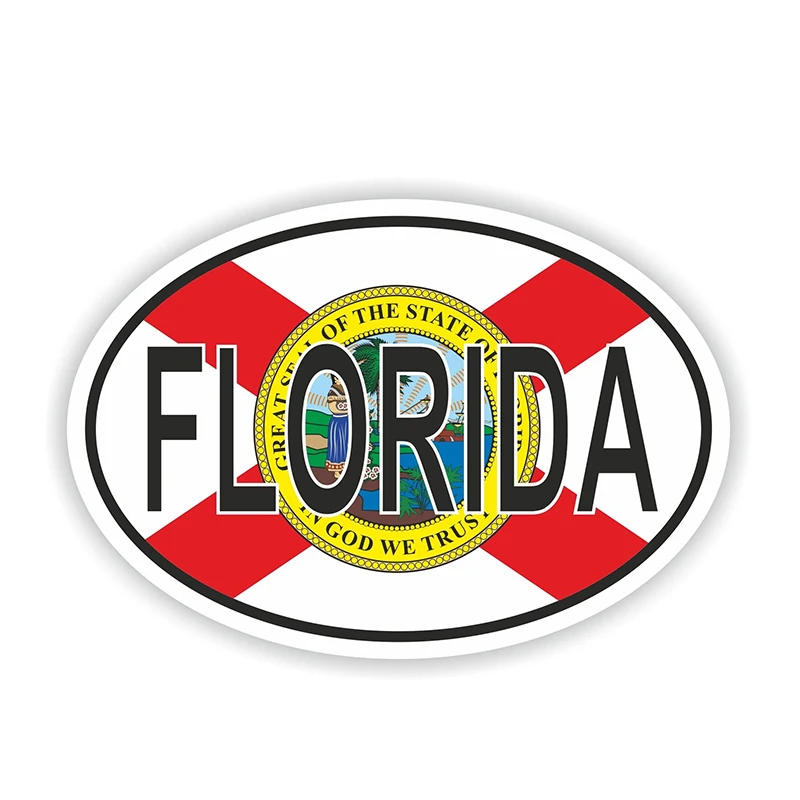 Personalized Decal FLORIDA STATE OVAL WITH FLAG STICKER USA UNITED STATES Bumper Decal Car Sticker Waterproof Accessories