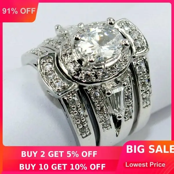 choucong Vintage 7mm*5mm AAAAA Zircon stone Lovers 3-in-1 Engagement Wedding Ring Sz 5-11 Gift