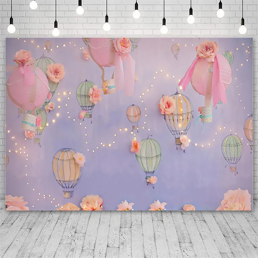 Avezano Birthday Party Baby Shower Backdrop Hot Air Balloon Pink Flower Decor Girl Photography Background Photo Studio Photozone