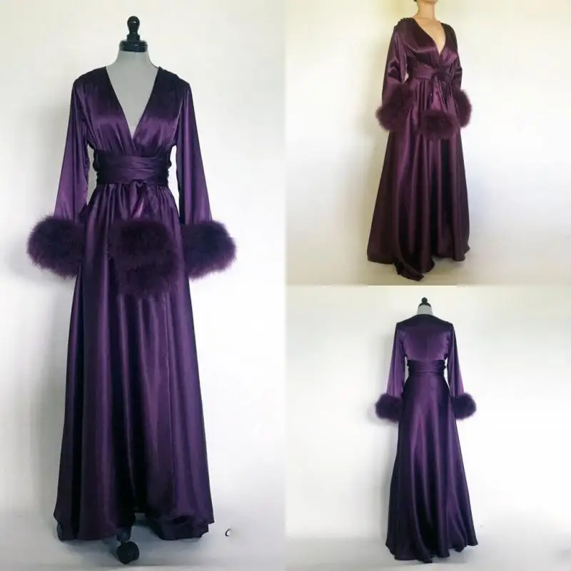 

Purple Mother Of The Bride Dresses Women Evening Gowns Bathrobe Nightgown Silk Satin Sleepwear Bridal Robe Bridesmaid Prom Gowns