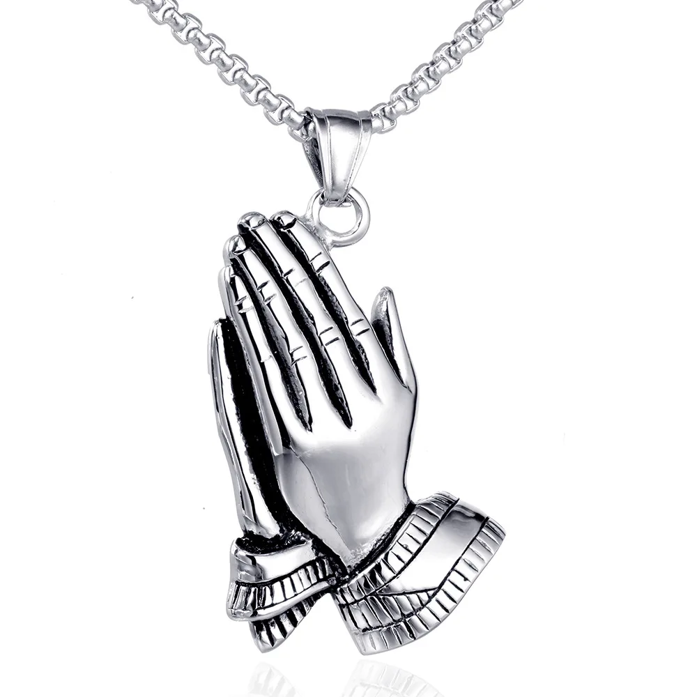 New Trendy Praying Hands Pendant Necklace Men\'s Necklace Fashion Metal Religious Amulet Pendant Accessories Party Jewelry