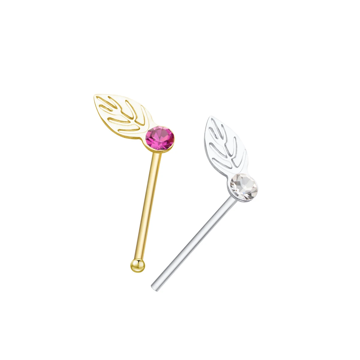 925 Sterling Silver Anti Allergic Piercing Nose Studs Multiple Colors Crystal Leaves Nose Stud Nez Pircing Nariz Joyería Corpora