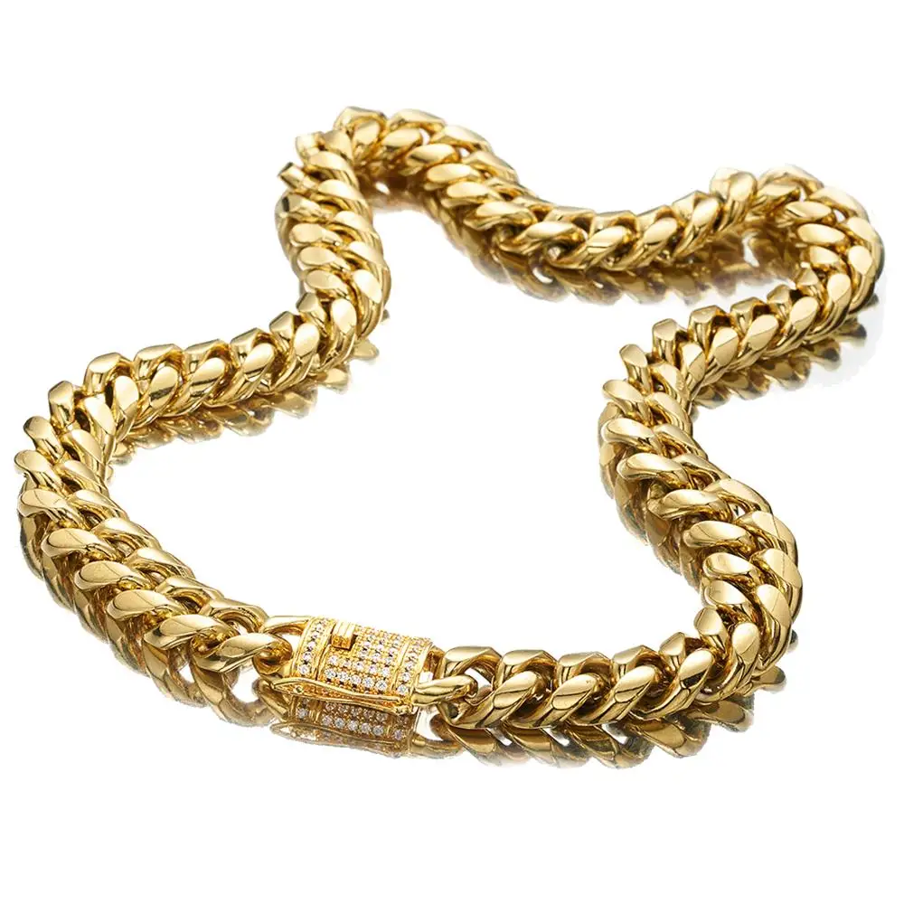 

Huge 18mm Cuban Chain Necklace Men's Hip hop Jewelry Stainless Steel Bling Rhinestone Clasp Miami Cuban Link Necklace/Bracelet