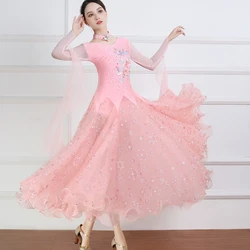 Kim Sa Tay Dài Tiêu Chuẩn Phòng Khiêu Vũ Đầm Nữ Nhảy Hiện Đại Trang Phục Rumba Đầm Bầu